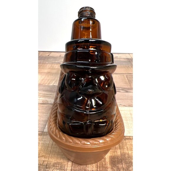 Rare Avon After Shave Bottle Brown Glass Head & Brown Plastic Shaving Mug Base - Picture 2 of 4